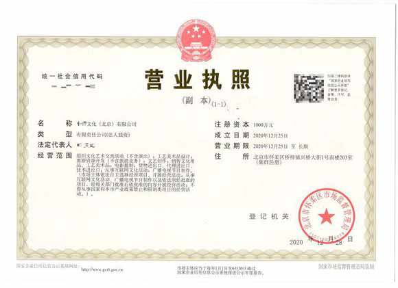 北京注册公司案例2020年12月25日注册xx文化(北京)有限公司
